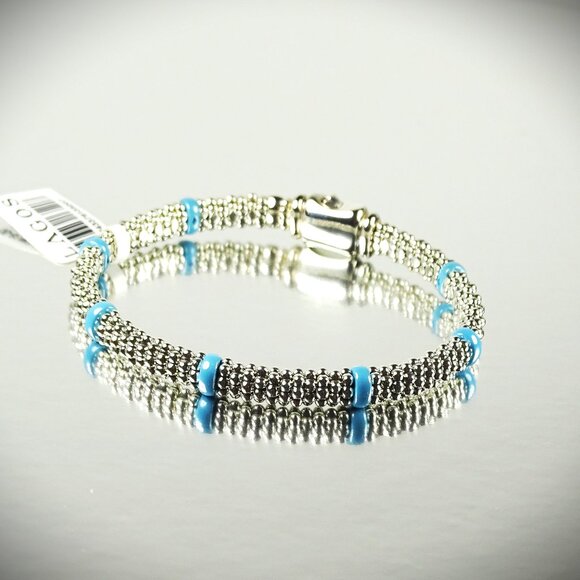 LAGOS Caviar Sterling Silver Ceramic Blue Stations Bangle Bracelet - Picture 2 of 12